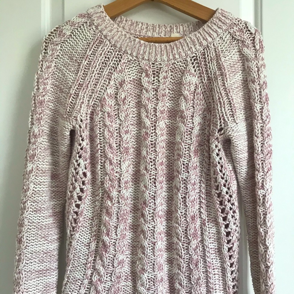 GAP White and Pink Chunky Knit Sweater